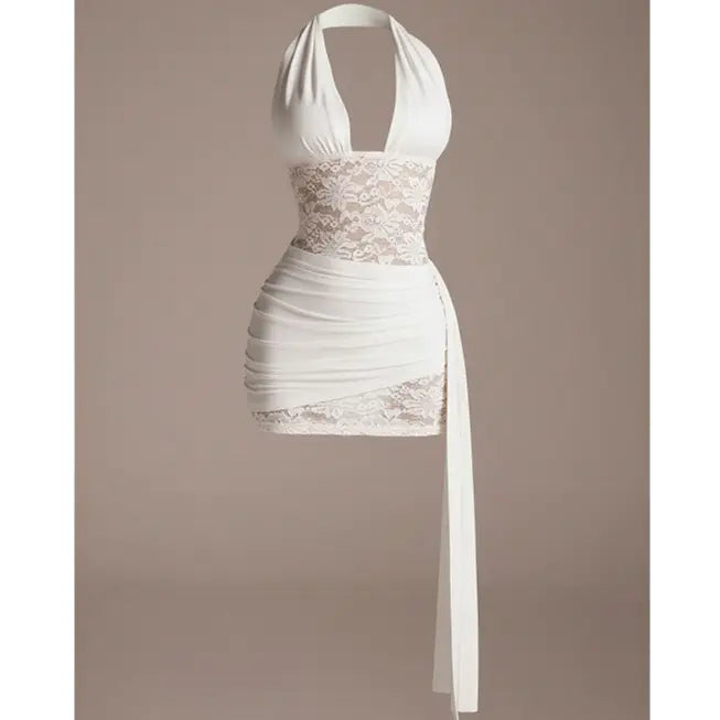 Women's Floral Lace Deep V Backless Dress