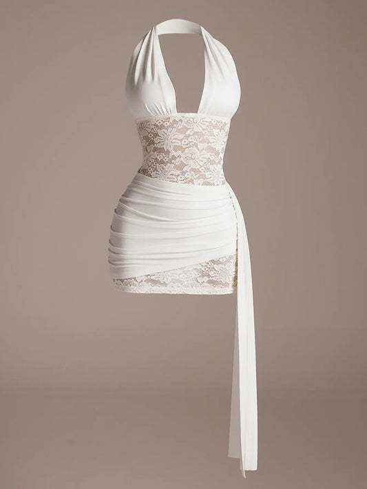 Women's Floral Lace Deep V Backless Dress